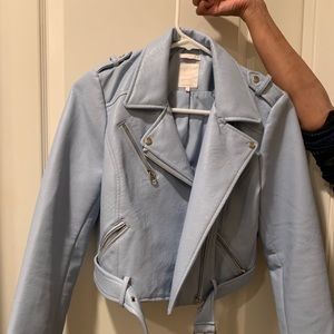 Baby blue leather jacket